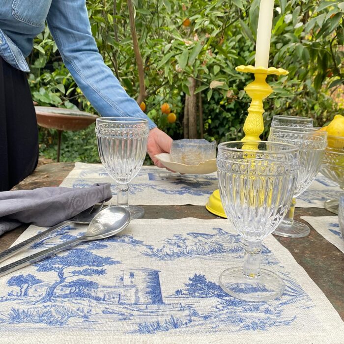 Set de Individuales Toile de Jouy Azul - Linet Natural - Imagen 7