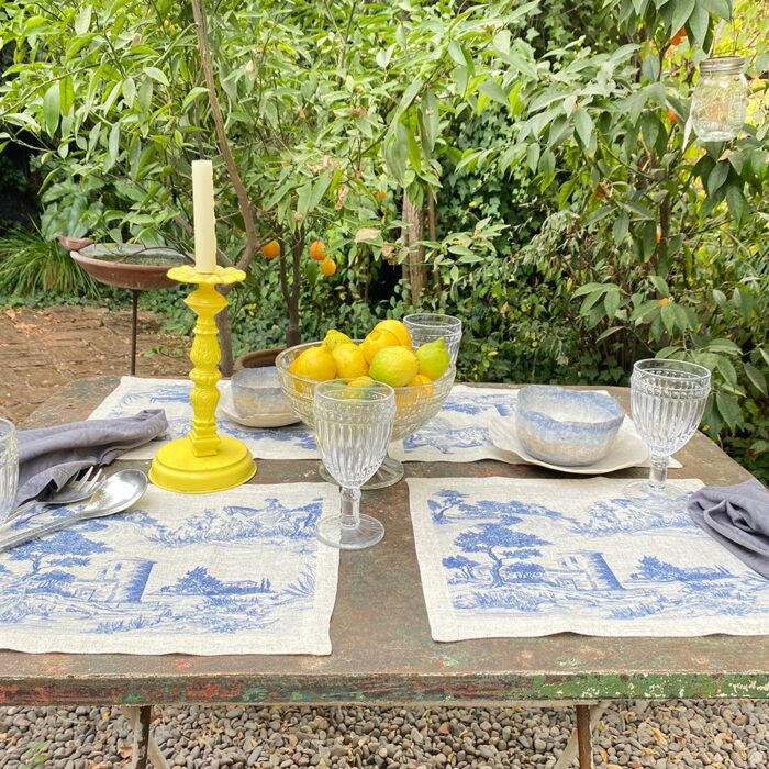 Set de Individuales Toile de Jouy Azul - Linet Natural - Imagen 5