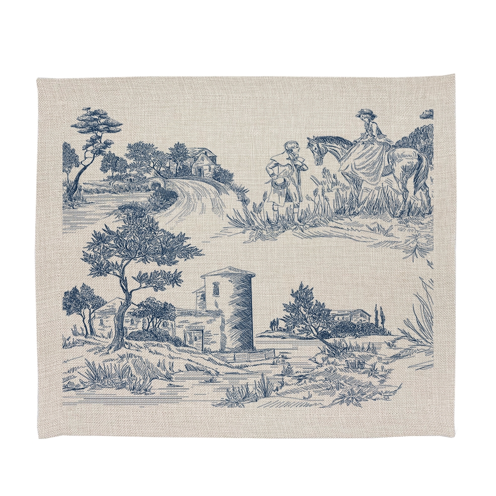 INV-LN_ToileAzul2 Set de Individuales Toile de Jouy Azul - Linet Natural - Imagen 1