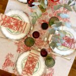 Mantel junto con servilletas, juego Toile Rojo